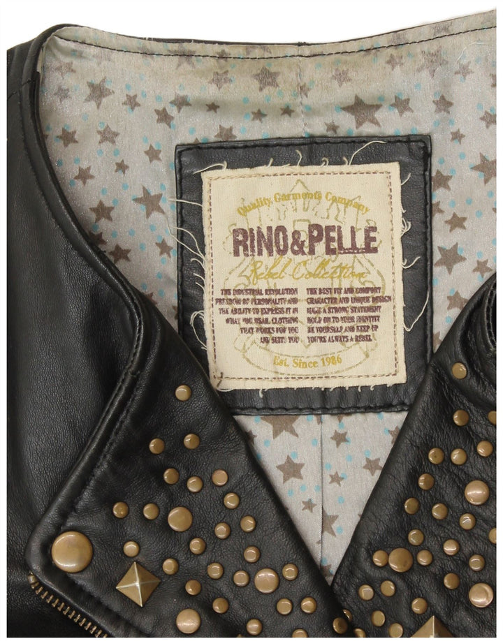 Γυναικείο δερμάτινο μπουφάν RINO & PELLE Crop Biker UK 12 Medium Black Leather