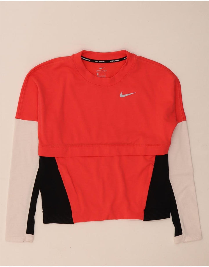 Nike γυναικεία Dri Fit Oversized επάνω μακρυμάνικο UK 10 Small Red Colourblock