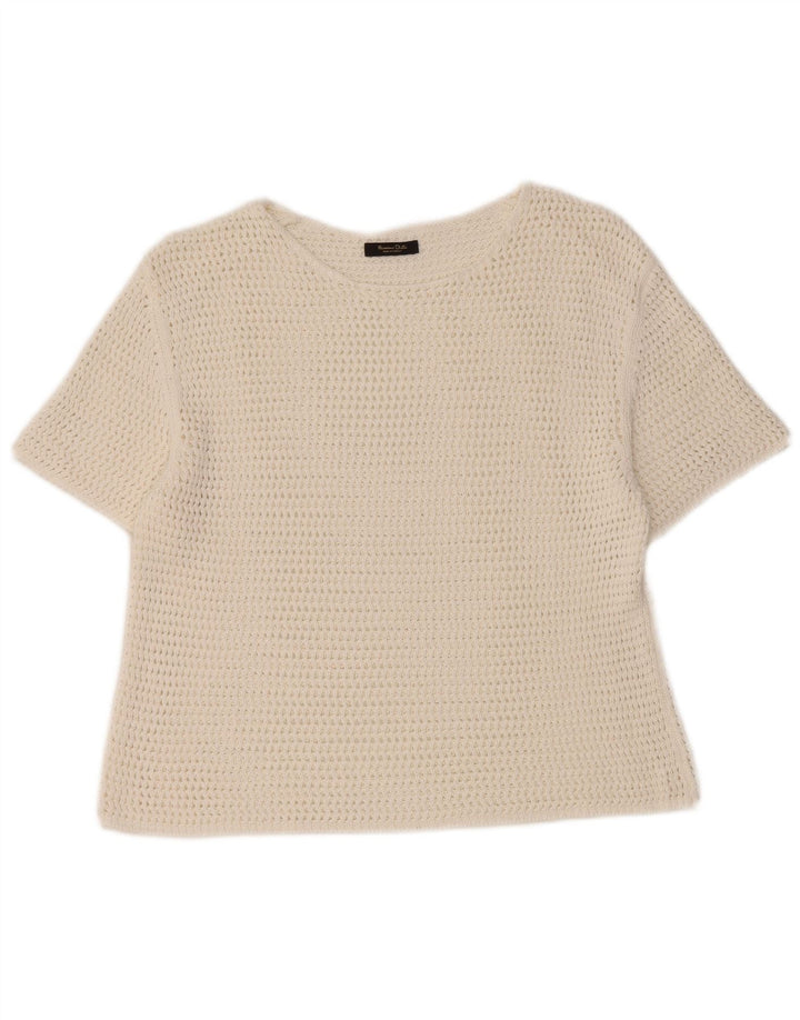 Massimo Dutti Γυναικεία Crop Crochet Μπλούζα Top UK 12 Medium White