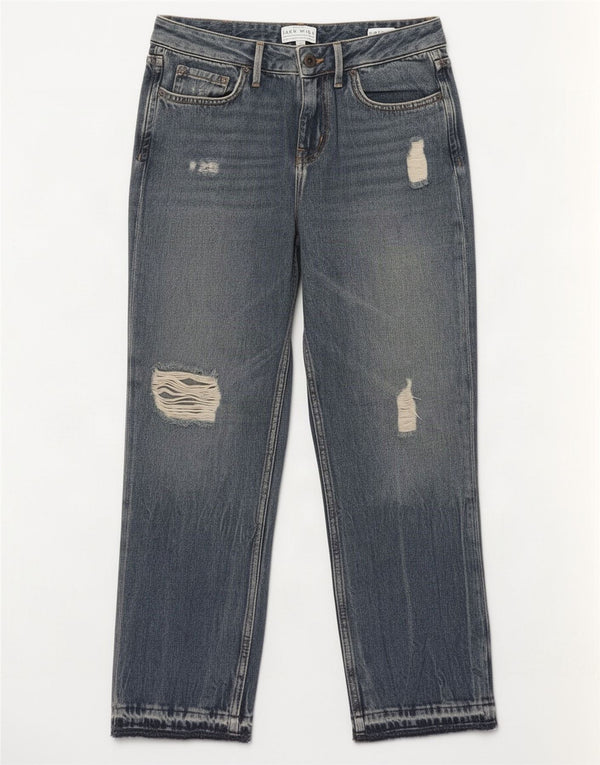 Jack Wills Womens Girlfriend Distressed Cropped Jeans W26 L24 Blue Cotton