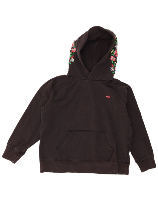 Levi's Womens Hoodie Jumper UK 14 Medium Black Floral Βαμβακερό