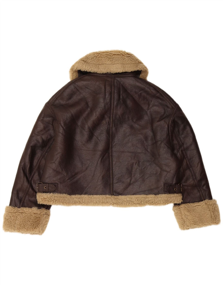 Zara Γυναικείο Μπουφάν Sherpa από συνθετικό δέρμα Oversized UK 14 Μεσαίο Καφέ