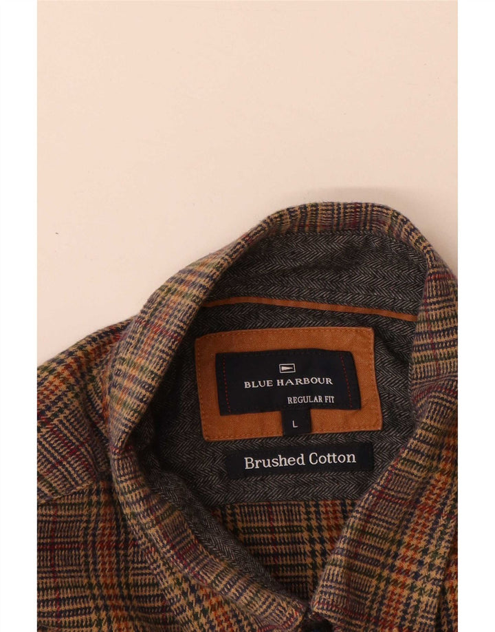 Marks & Spencer Ανδρικό πουκάμισο Μπλε Harbor Flannel Μεγάλο Καφέ Houndstooth