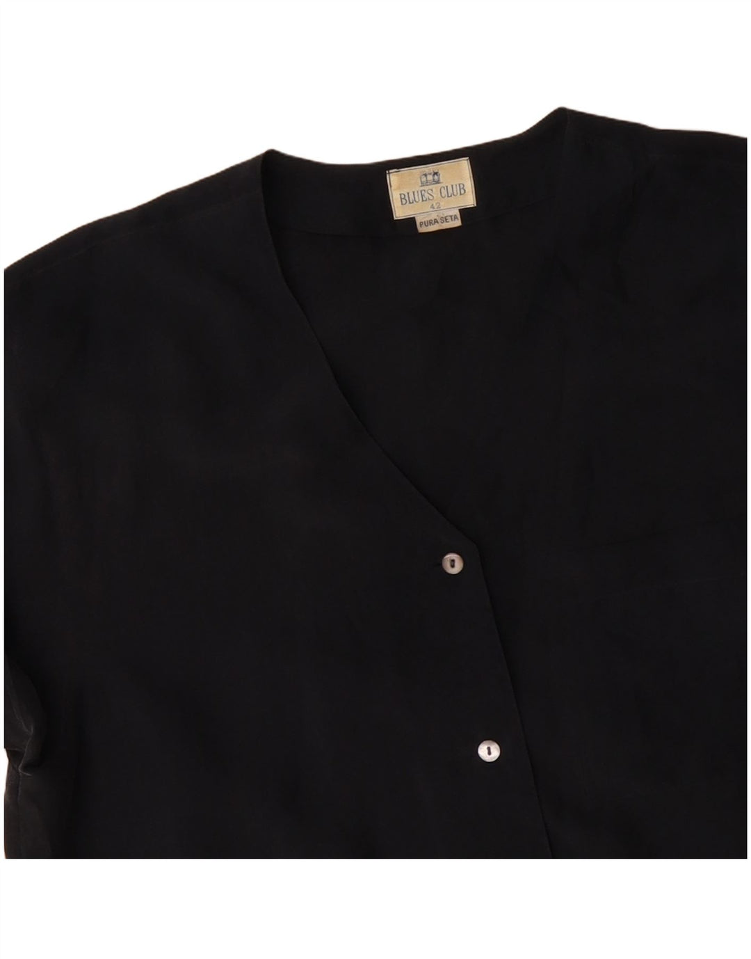 ΜΠΛΕ CLUB Γυναικείο κοντομάνικο πουκάμισο Μπλούζα IT 42 Μεσαίο μαύρο μεταξωτό