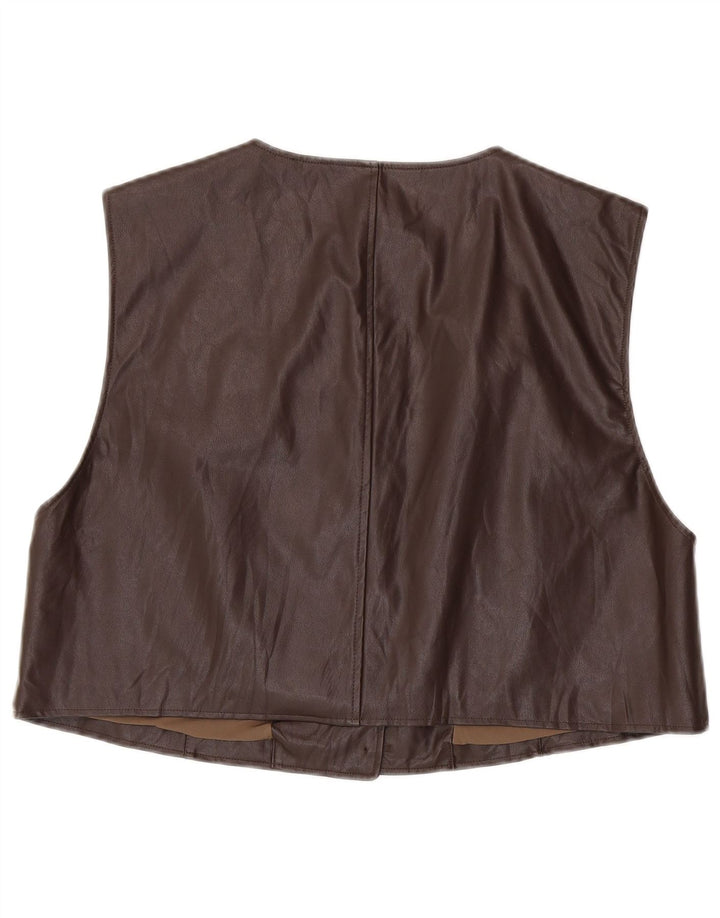 Vintage Γυναικείο Crop Oversized Leather Gilet UK 14 Medium Brown
