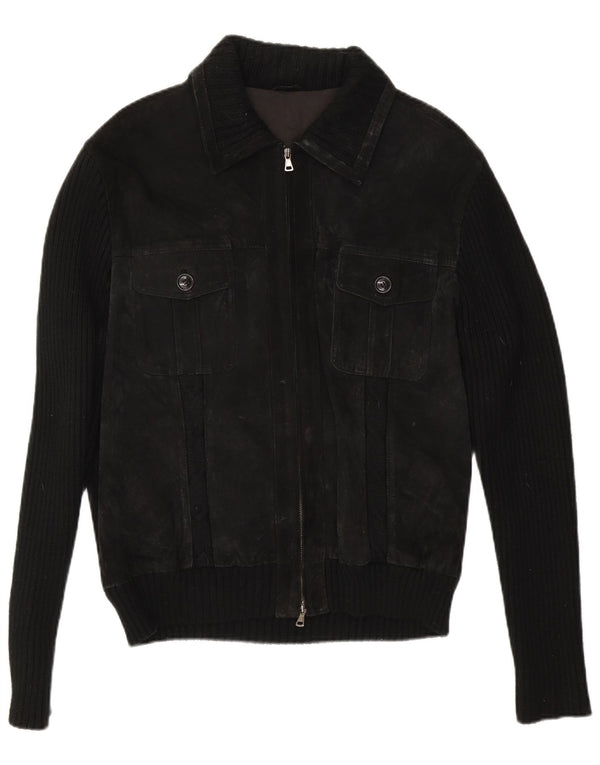 Vintage Ανδρικό Suede Bomber Jacket IT 54 2XL Μαύρο