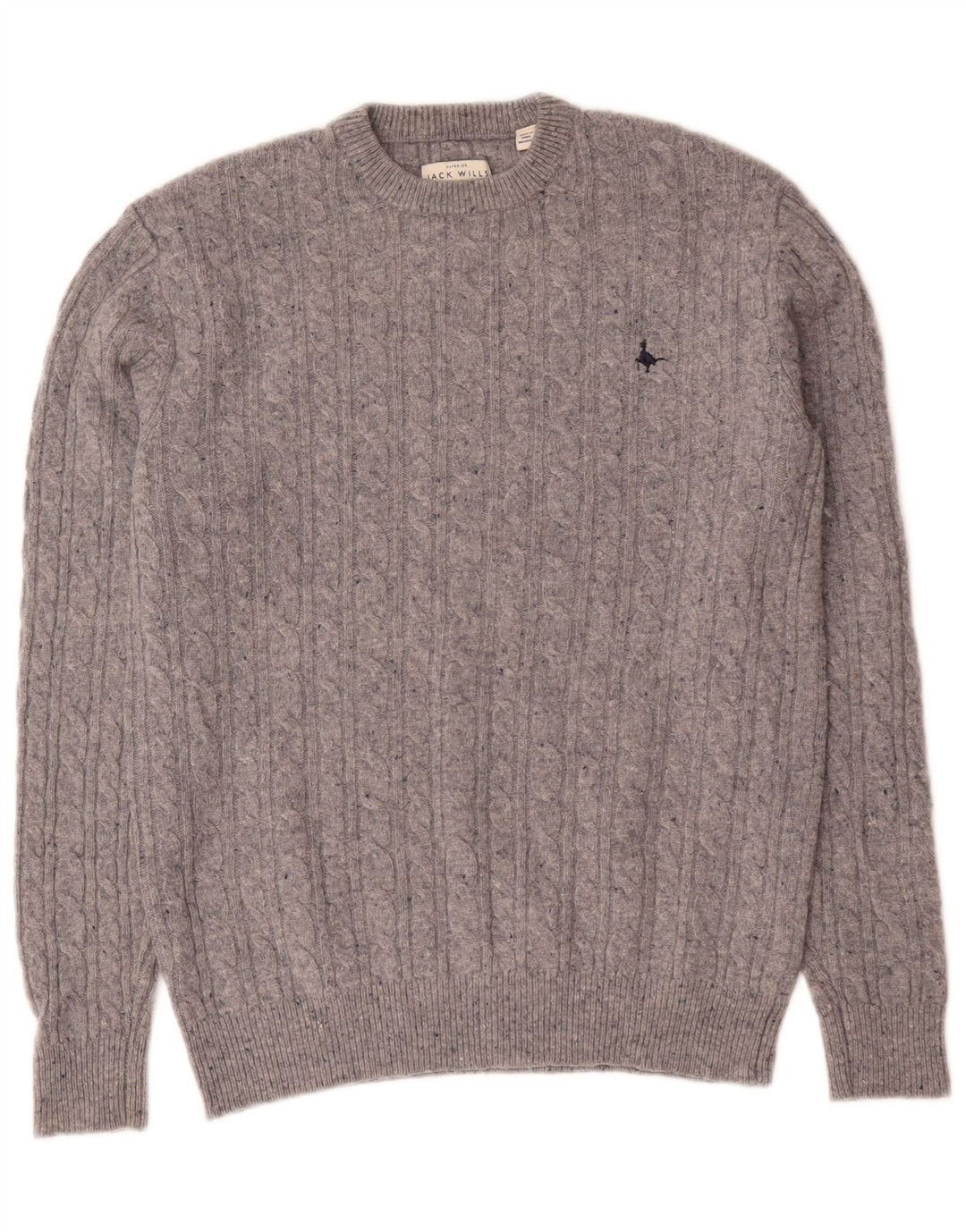 Jack Wills Ανδρικό πουλόβερ με λαιμόκοψη, μικρό γκρι μαλλί μερινό