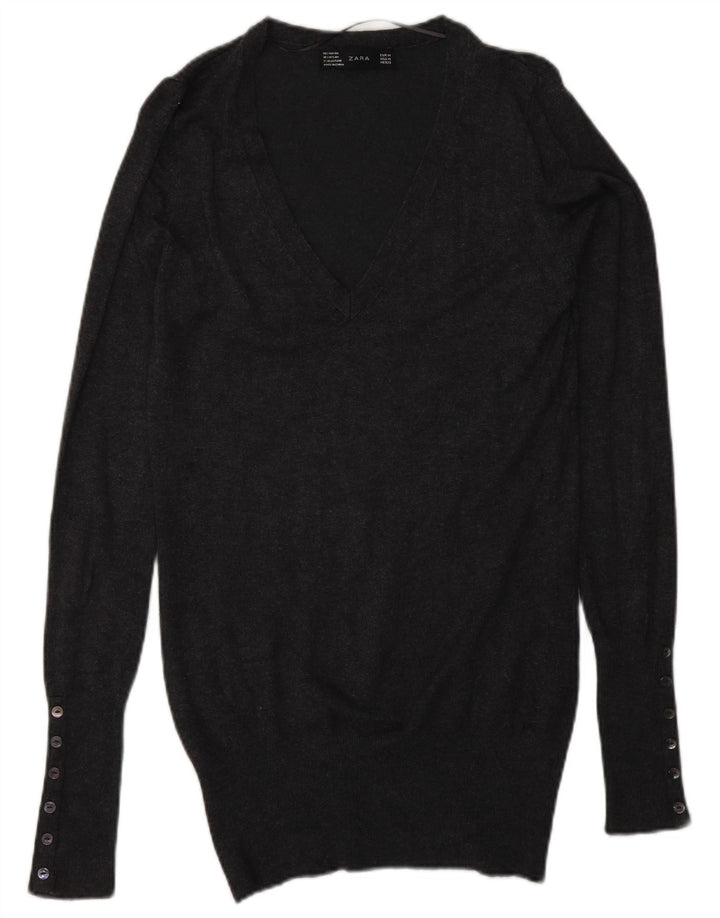 Γυναικείο πουλόβερ ZARA με V λαιμόκοψη UK 12 Medium Grey