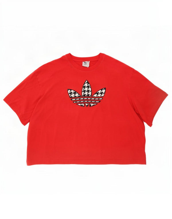 Γυναικείο T-Shirt Adidas Crop Oversized γραφικό τοπ UK 28/30 3XL κόκκινο βαμβακερό