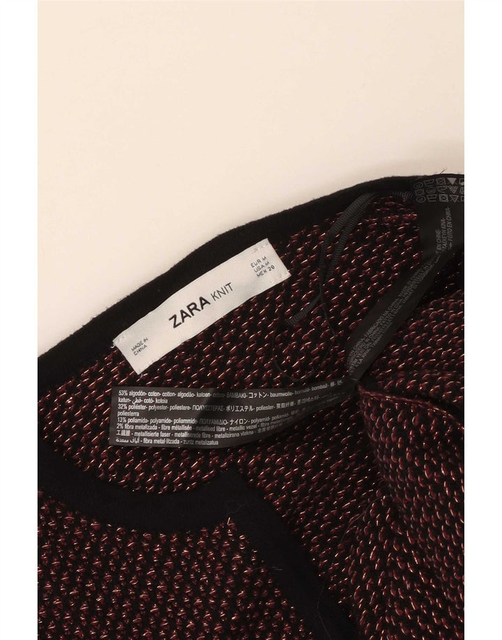 Zara Γυναικείο Longline Ζακέτα πουλόβερ UK 14 Medium Red Geometric