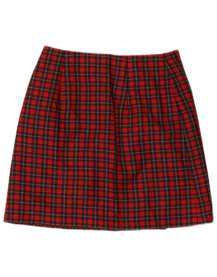Vintage γυναικεία mini wrap φούστα IT 42 Medium W28 Red Check Παρθένο μαλλί