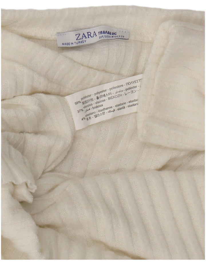 Zara Γυναικείο πουλόβερ με λαιμόκοψη με λαιμόκοψη UK 14 μεσαίου λευκού πολυεστέρα