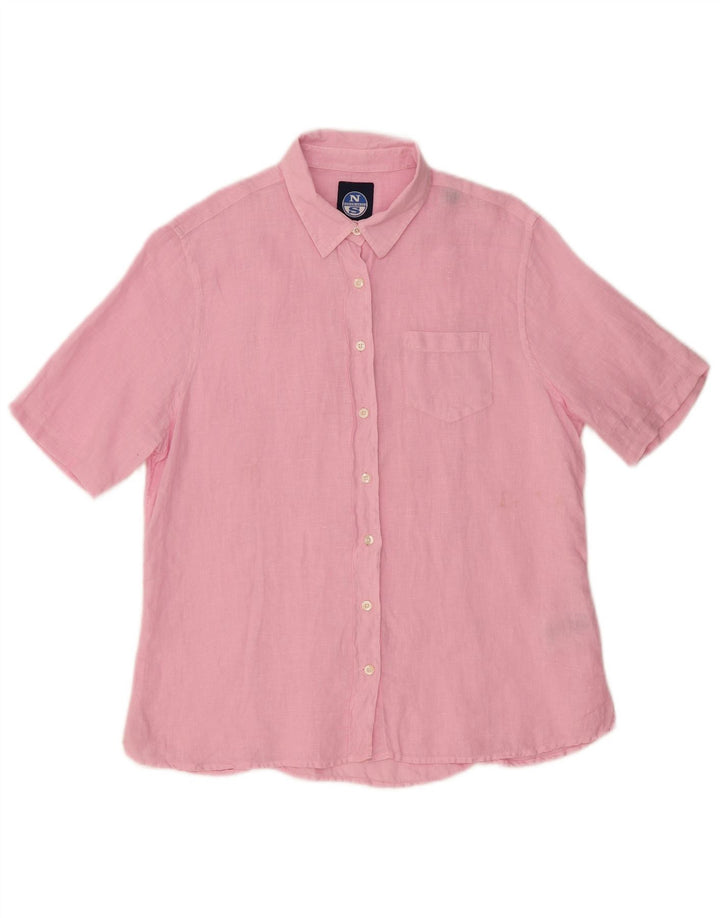 North Sails Γυναικείο κοντομάνικο πουκάμισο UK 14 Medium Pink Λινό