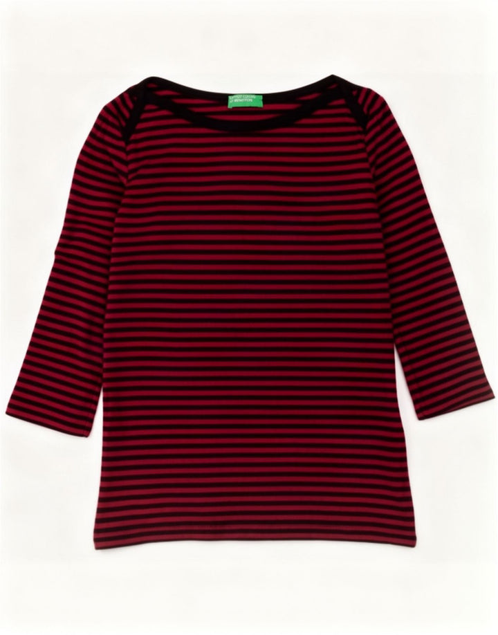 Benetton γυναικείο τοπ 3/4 μανίκι UK 12 μεσαίο κόκκινο βαμβακερό ριγέ
