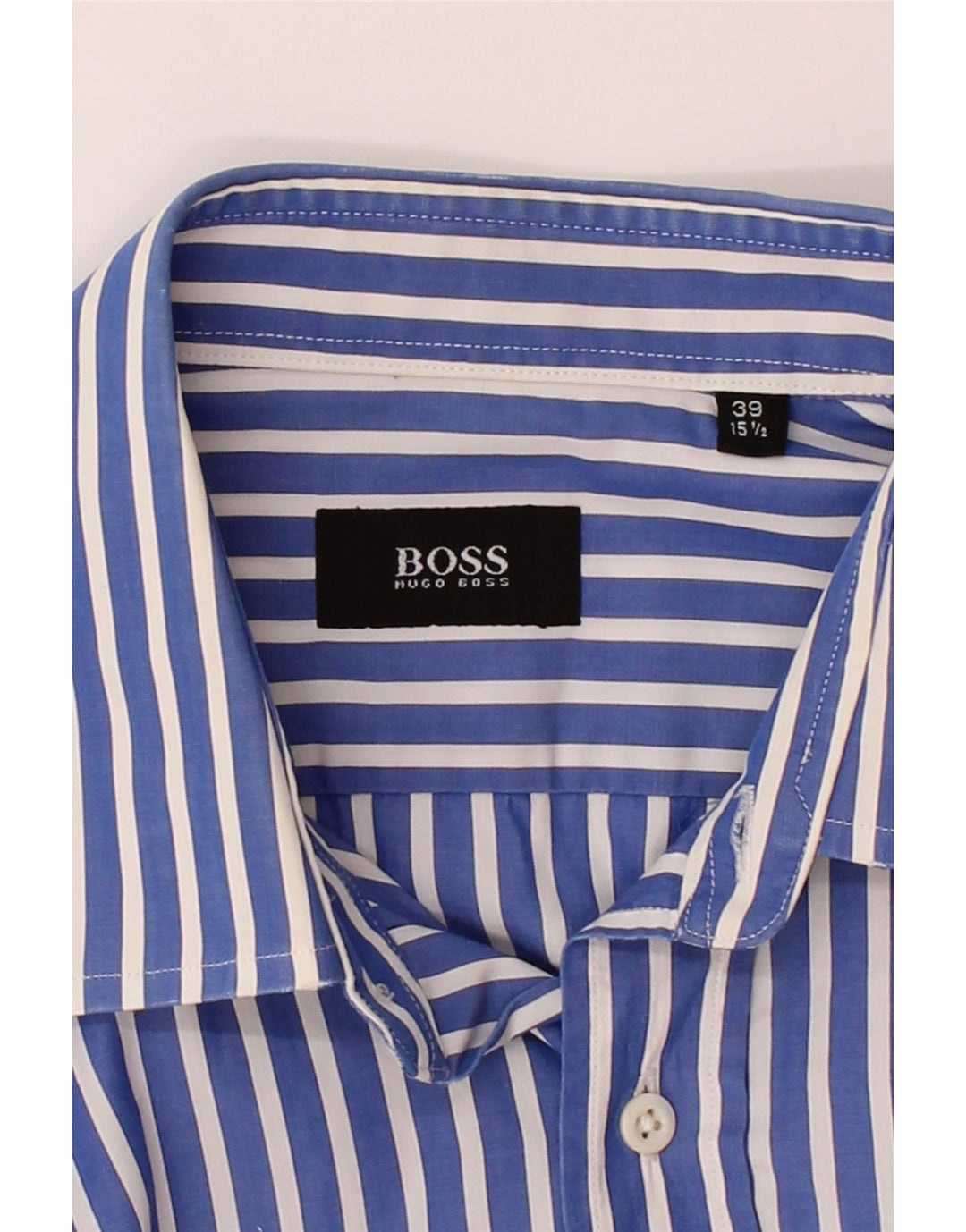 HUGO BOSS Mens Shirt Size 39 15 1/2 Medium Blue Striped Cotton Vintage Hugo Boss and Second-Hand Hugo Boss from Messina Hembry 