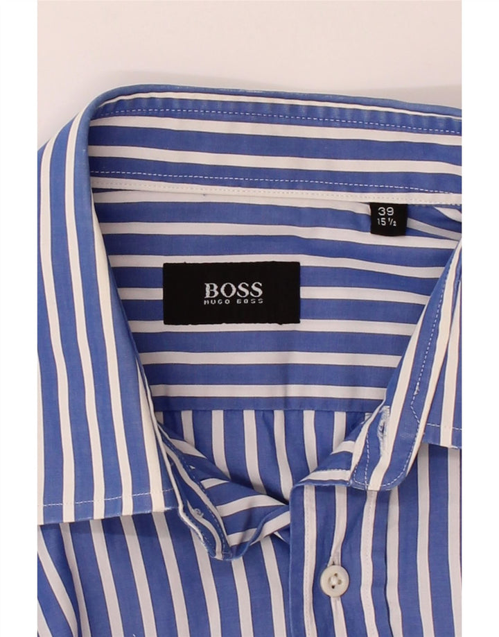 HUGO BOSS Mens Shirt Size 39 15 1/2 Medium Blue Striped Cotton Vintage Hugo Boss and Second-Hand Hugo Boss from Messina Hembry 