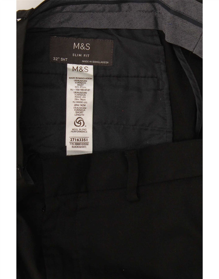 Marks & Spencer Ανδρικό Slim Fit Παντελόνι W32 L29 Μαύρο μάλλινο