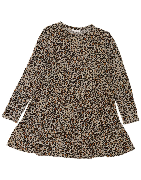 Zara Γυναικείο μακρυμάνικο φόρεμα A-Line UK 12 Medium Grey Animal print