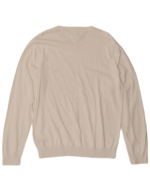 Ανδρικό πουλόβερ Tommy Hilfiger με V λαιμόκοψη XL λευκό βαμβακερό κλασικό