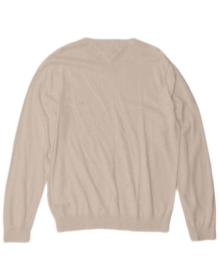 Ανδρικό πουλόβερ Tommy Hilfiger με V λαιμόκοψη XL λευκό βαμβακερό κλασικό