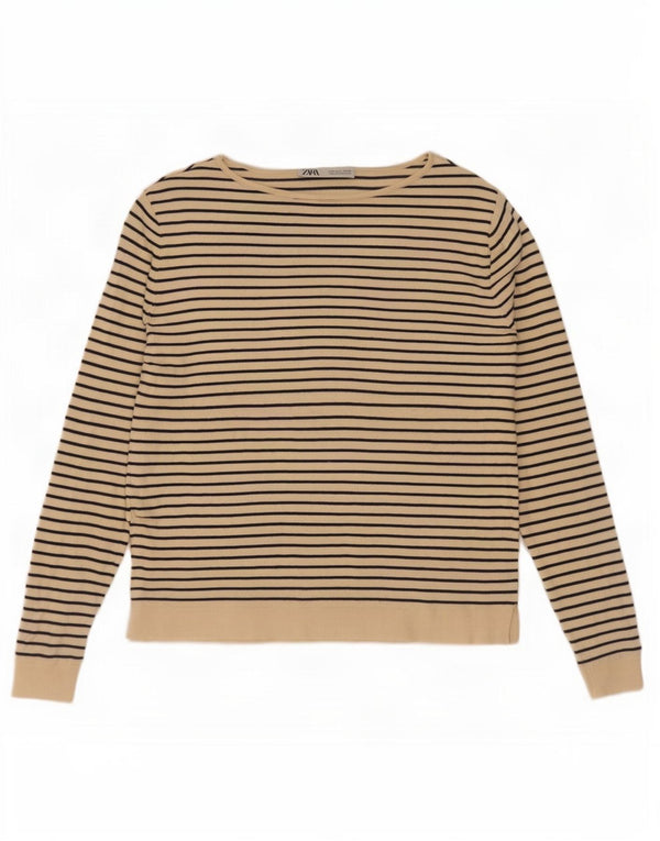 Zara γυναικείο υπερμεγέθη μακρυμάνικο UK 10 Small Beige ριγέ ναυτικό