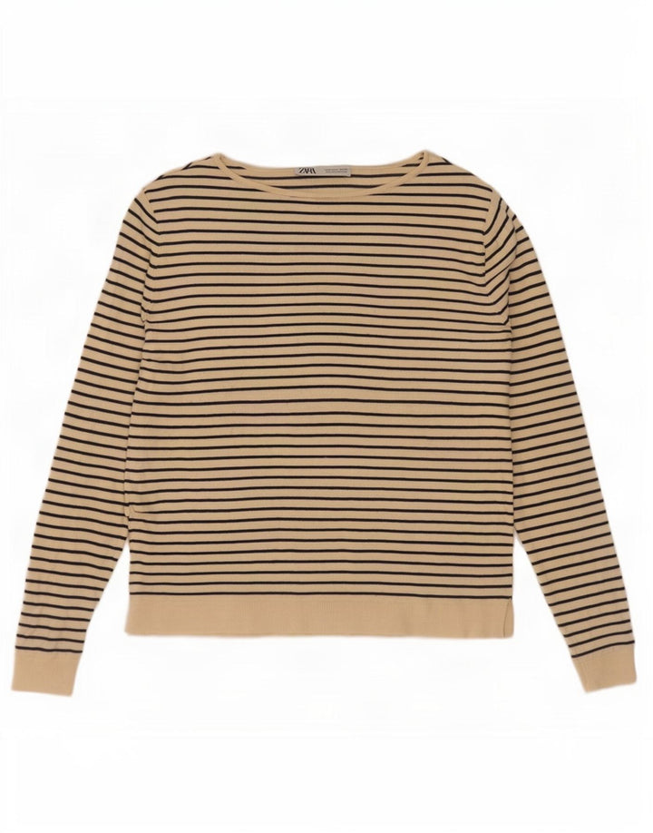 Zara γυναικείο υπερμεγέθη μακρυμάνικο UK 10 Small Beige ριγέ ναυτικό