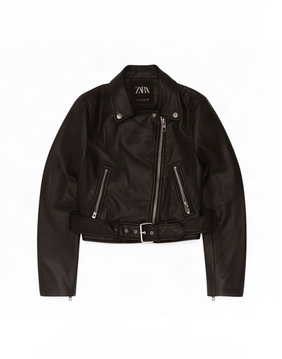 Zara Γυναικείο Faux Leather Biker Jacket UK 10 Small Black Polyester