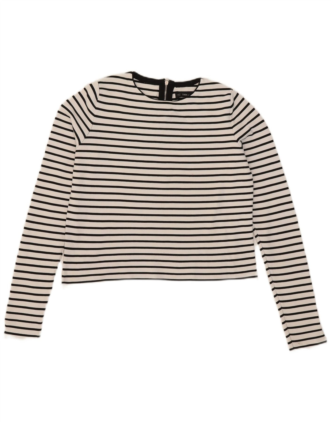 Zara Γυναικείο Crop Top μακρυμάνικο UK 12 μεσαίο λευκό ριγέ