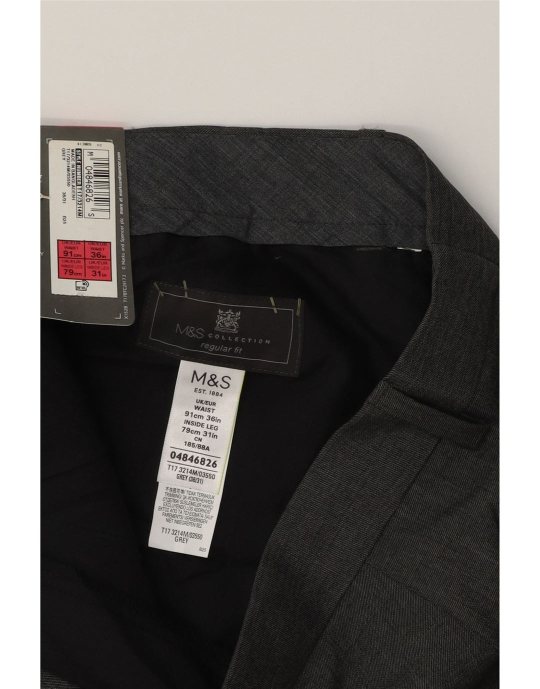 MARKS & SPENCER Ανδρικό παντελόνι με κανονική εφαρμογή W36 L31 Γκρι πολυεστέρας