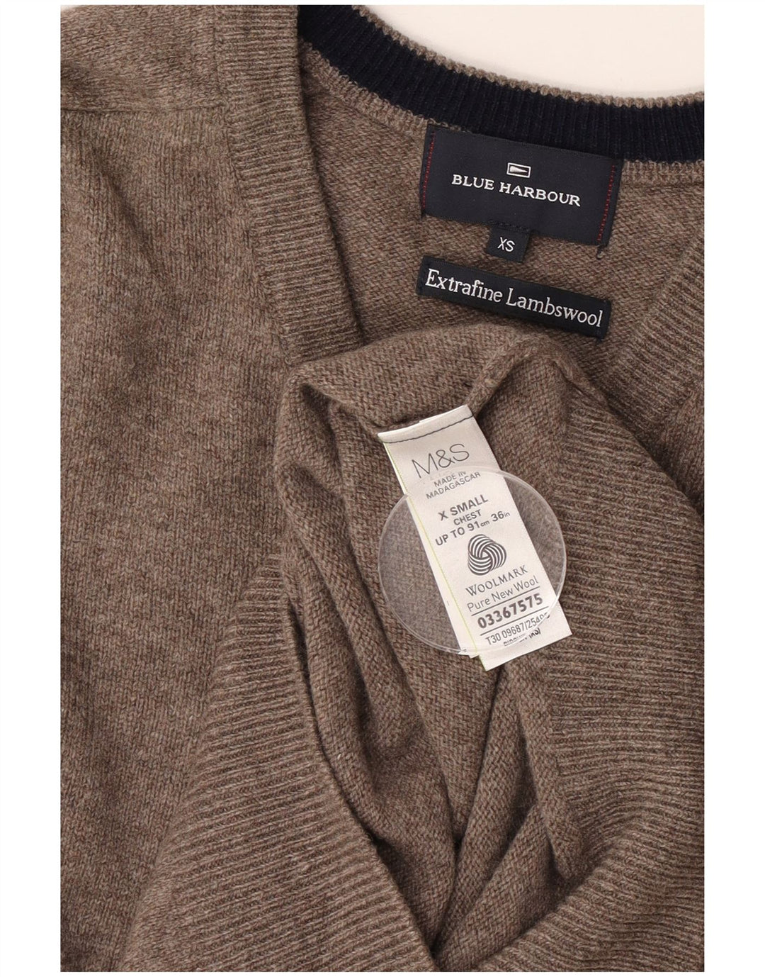 Ανδρικό πουλόβερ Marks & Spencer Blue Harbor με λαιμόκοψη με λαιμόκοψη XS Γκρι Lambswool