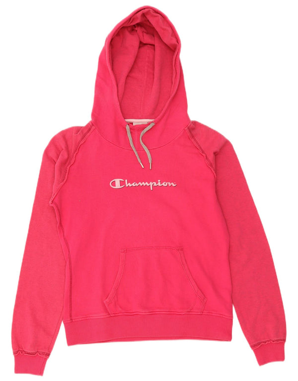 Champion Women Rochester Graphic Hoodie Jumper UK 16 Large Pink Cotton