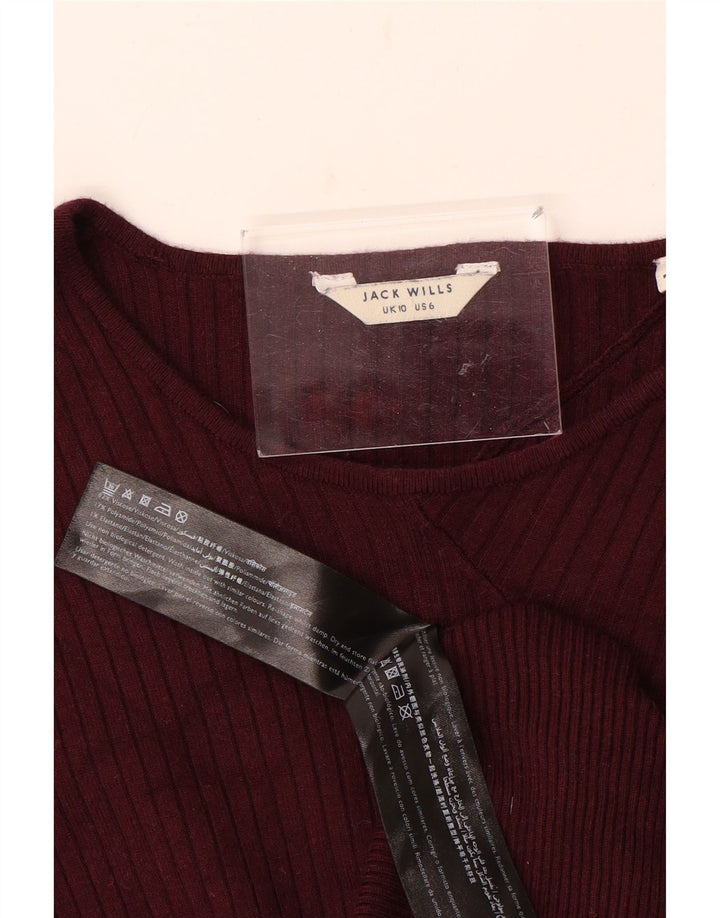 Jack Wills Γυναικείο πουλόβερ με λαιμόκαυστο UK 10 Small Burgundy Viscose
