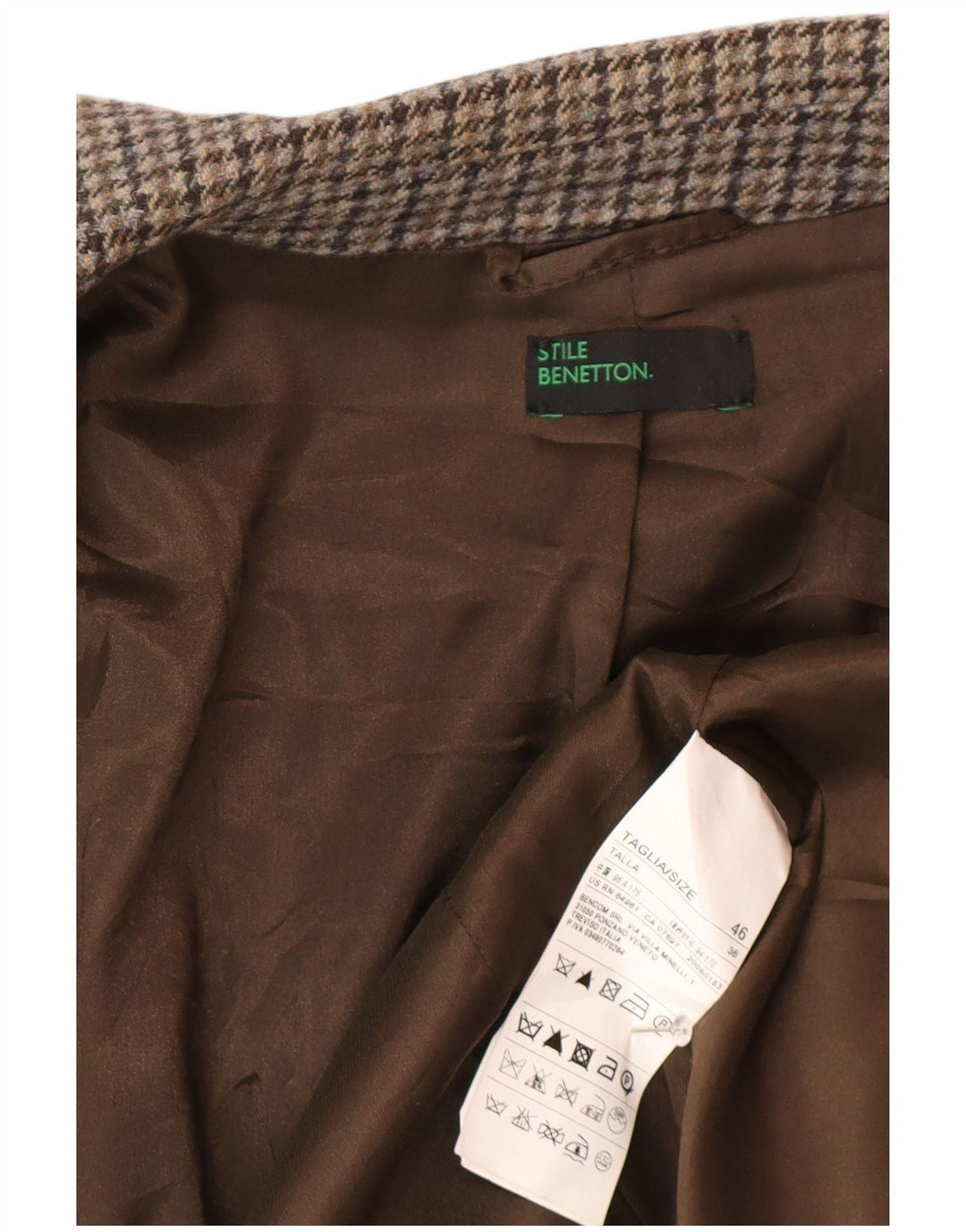 Benetton Γυναικείο μπουφάν 1 κουμπιού blazer IT 46 μεγάλο γκρι μαλλί Houndstooth