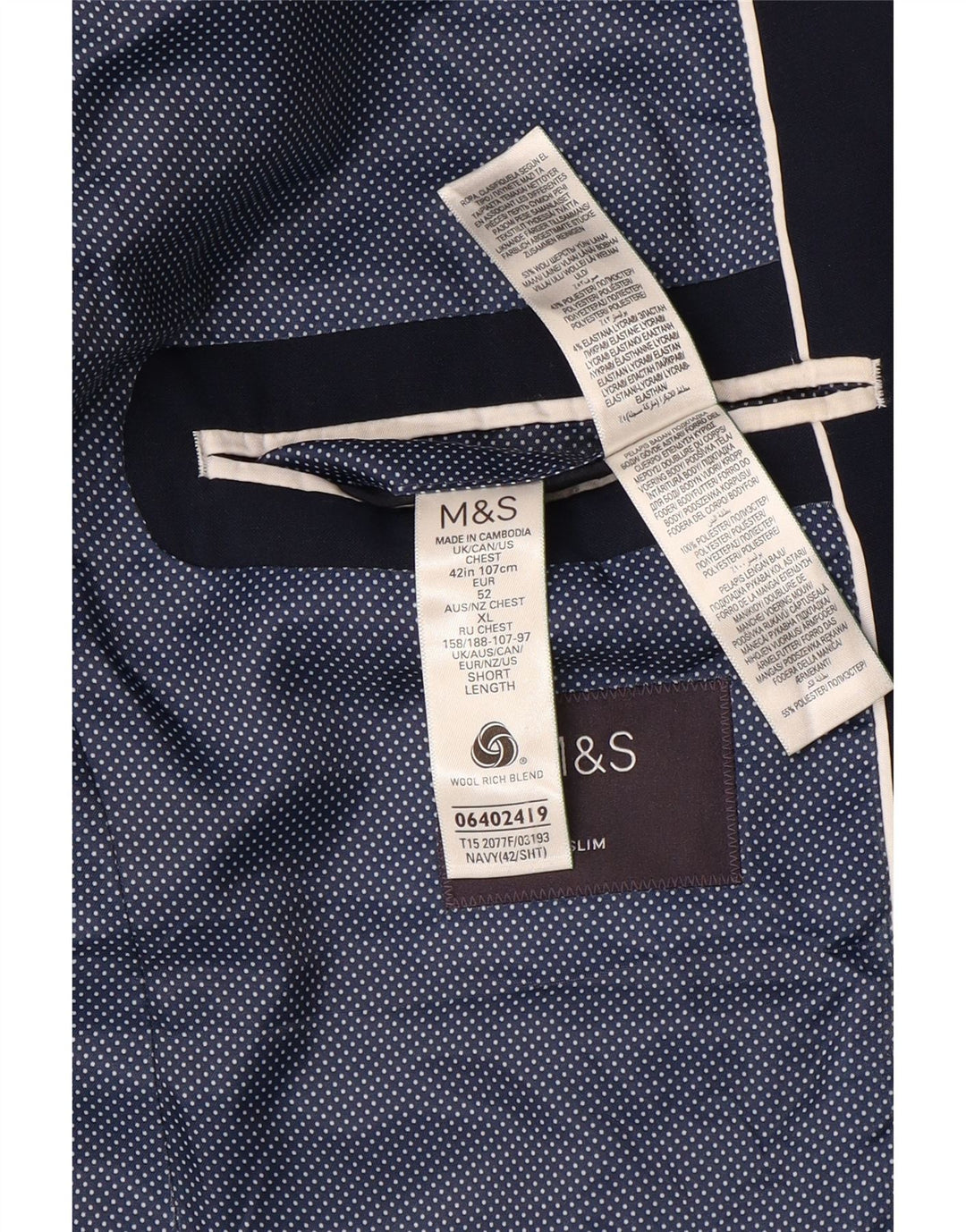 Marks & Spencer Ανδρικό κοντό σακάκι 2 κουμπιών UK 42 XL Navy Blue Wool