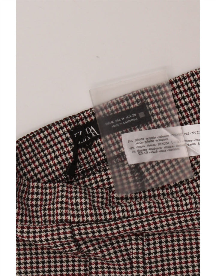 Zara Γυναικείο Skinny Παντελόνι Μεσαίο Κόκκινο Πολυεστέρας Houndstooth
