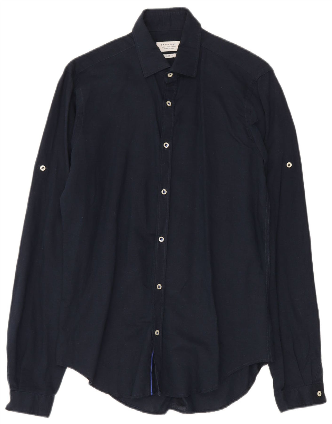 Ανδρικό πουκάμισο Zara Slim Fit Μικρό λινό Navy Blue