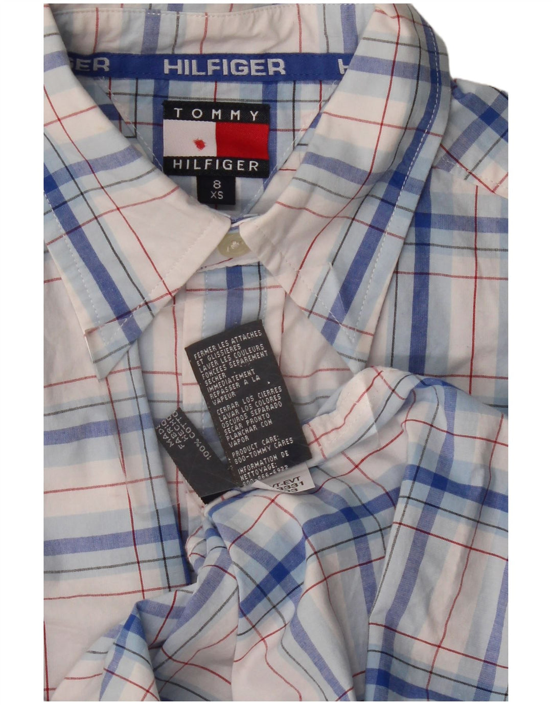 Tommy Hilfiger Boys Shirt 7-8 Years XS Blue Check Cotton