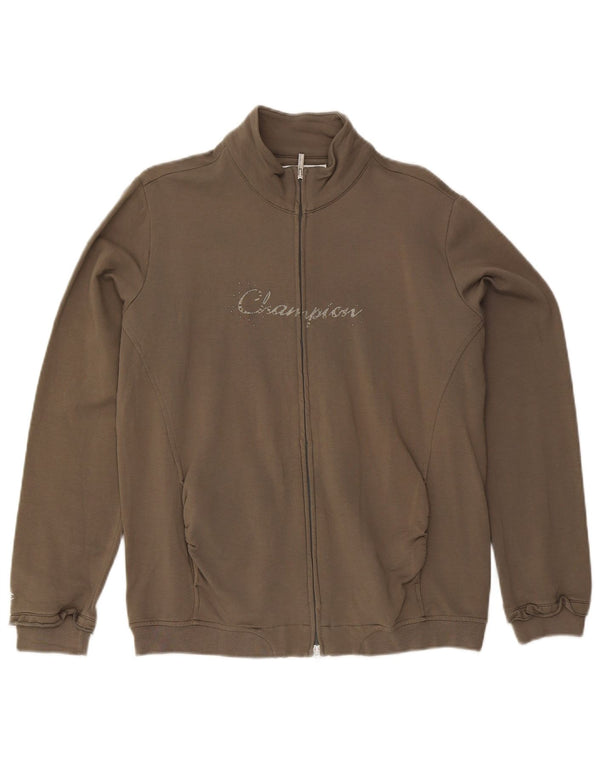 Champion Womens Graphic Tracksuit Top Jacket UK 18 XL Khaki