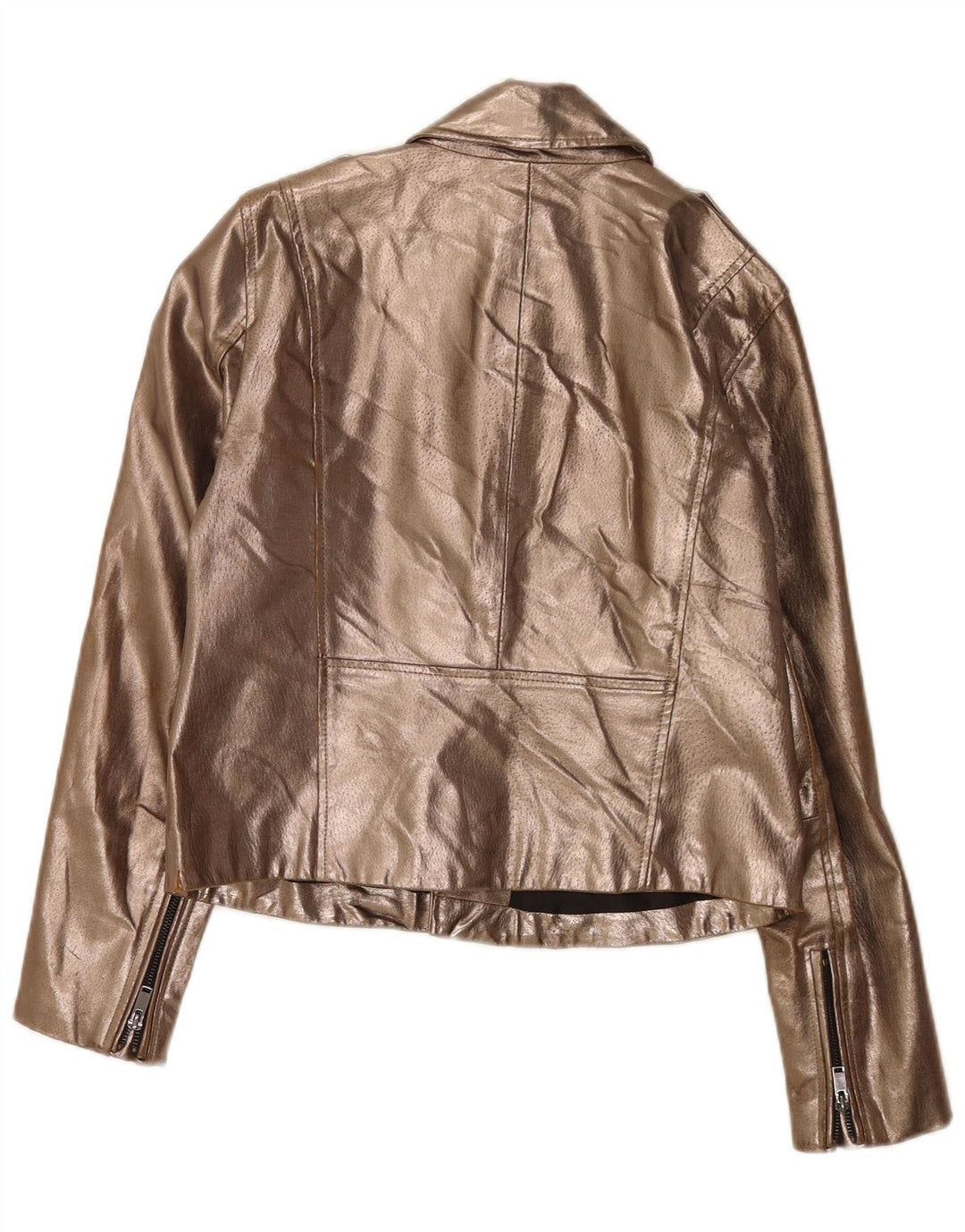 Zara Γυναικείο Δερμάτινο Μπουφάν Biker UK 14 Large Gold