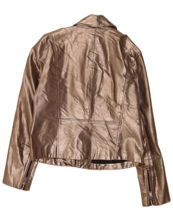 Zara Γυναικείο Δερμάτινο Μπουφάν Biker UK 14 Large Gold