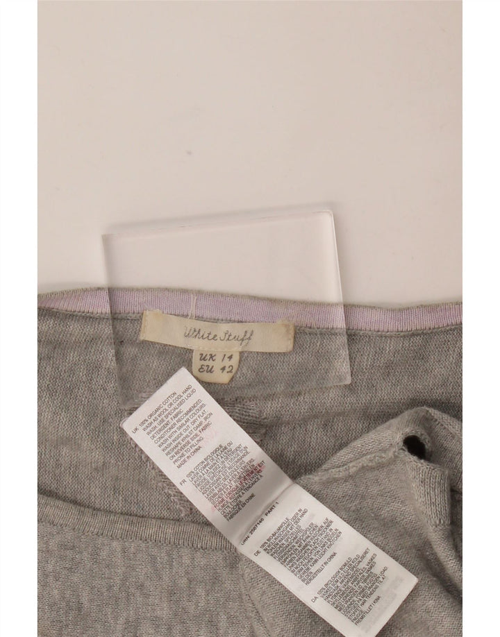 WHITE STUFF Γυναικείο πουλόβερ με λαιμόκαυστο UK 14 Μεγάλη γκρι βαμβακερή καρδιά