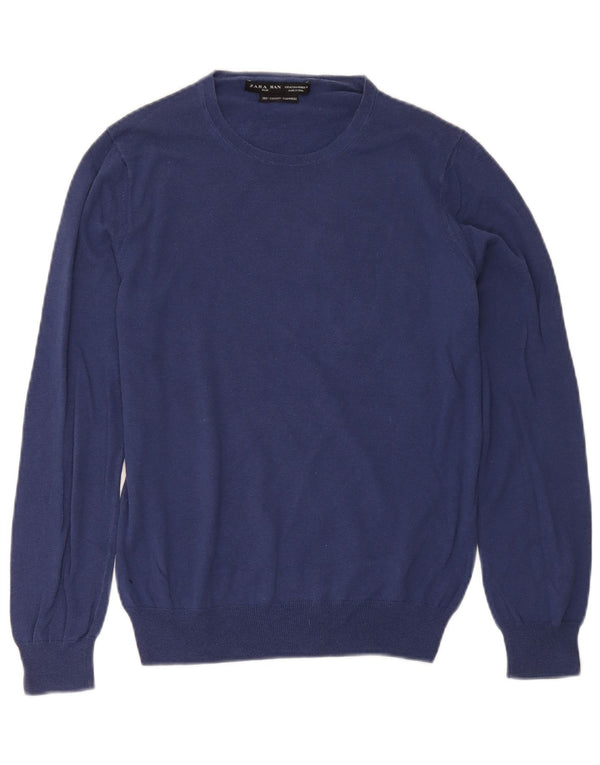 Ανδρικό πουλόβερ Zara Crew Neck Jumper Medium Navy Blue Silk