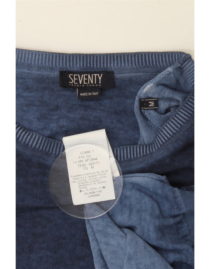 SEVENTY Mens Boat Neck Jumper Sweater Medium Blue Cotton Vintage Seventy and Second-Hand Seventy from Messina Hembry 