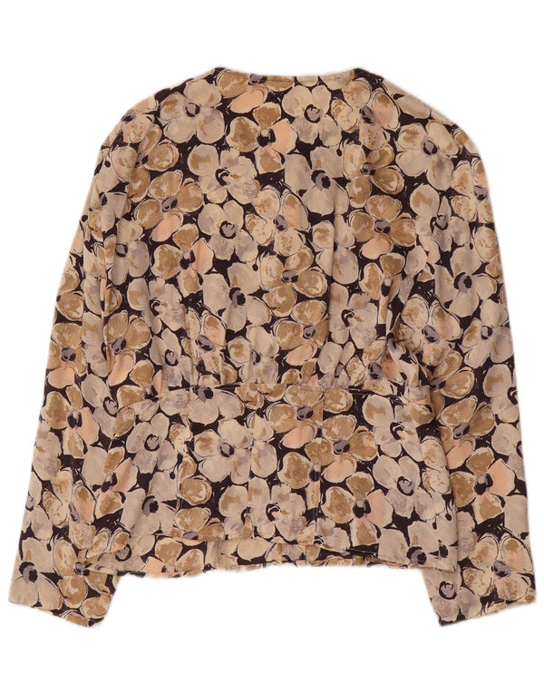 Vintage γυναικείο πουκάμισο μπλούζα UK 16 Large Beige Floral