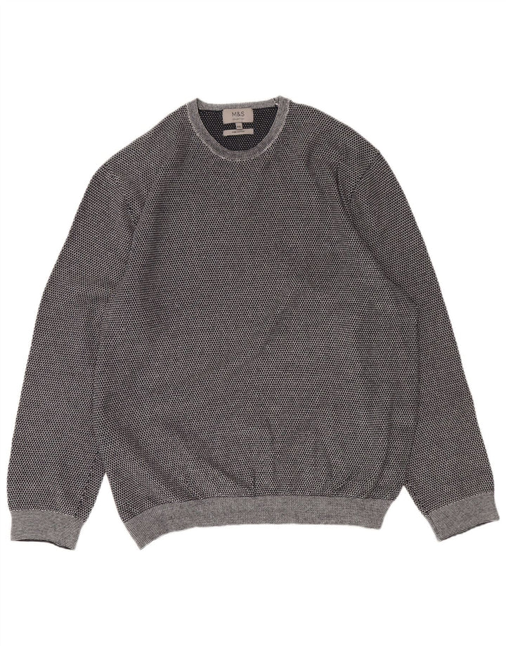 MARKS & SPENCER Mens Crew Neck Jumper Sweater 2XL Grey Cotton