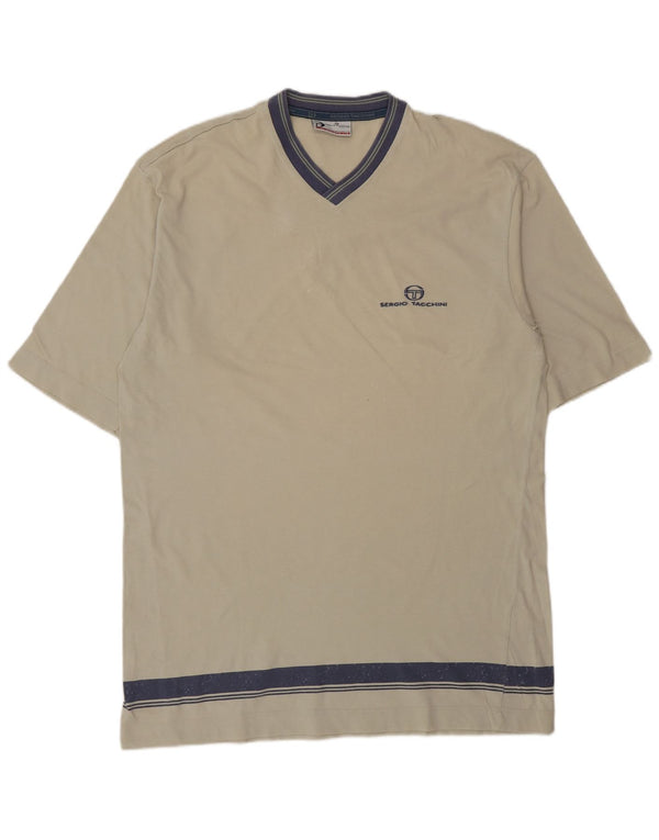 Sergio Tacchini Ανδρικό T-Shirt Top Large Beige Colourblock Βαμβακερό