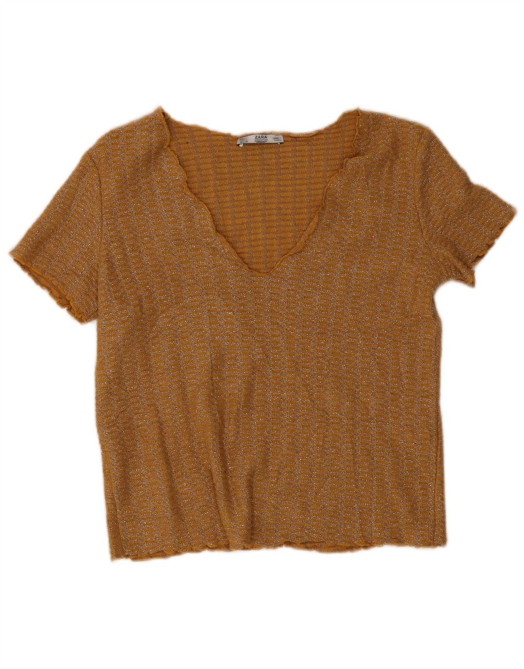 Zara Γυναικεία Crop Μπλούζα Τοπ UK 10 Small Yellow Flecked Polyester