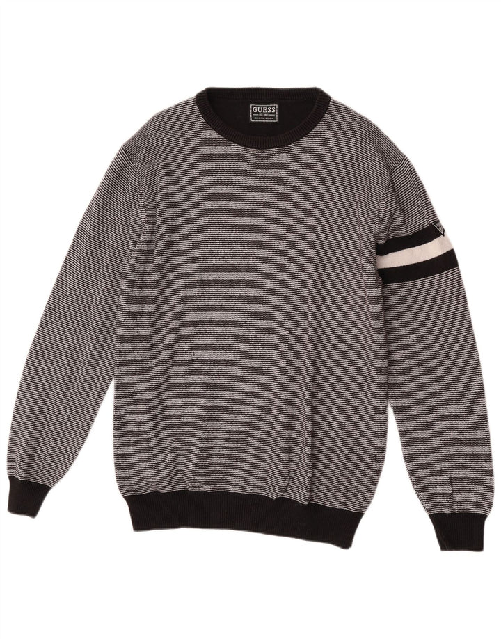Ανδρικό πουλόβερ Guess Crew Neck, Βαμβακερό μεσαίο μαύρο ριγέ