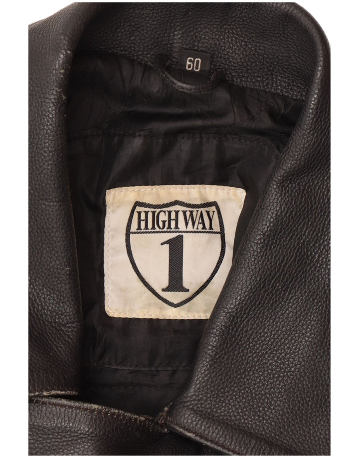 Highway 1 Mens Leather Biker Jacket Size 60 4XL Black Leather