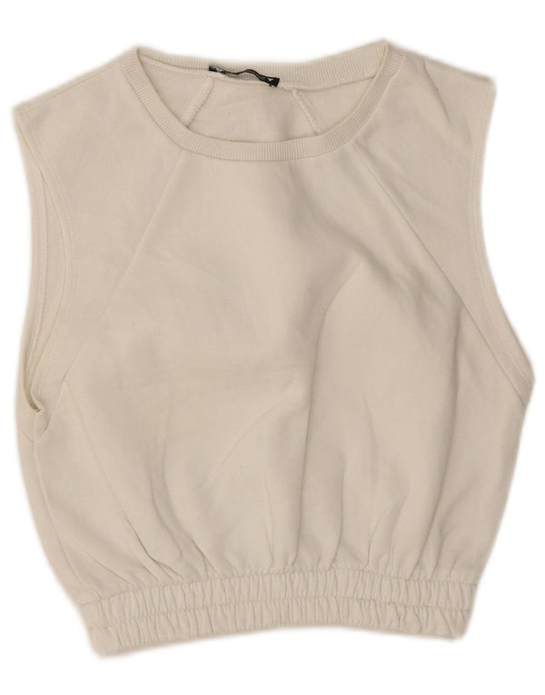Γυναικεία Zara Crop Αμάνικη Φούτερ Jumper UK 10 Small White Cotton